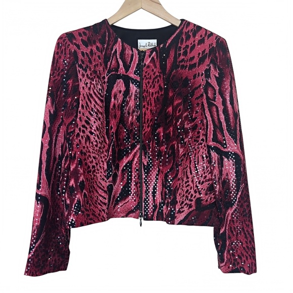 Joseph Ribkoff Shimmery Red Black Sequin Jacket - Picture 3 of 13